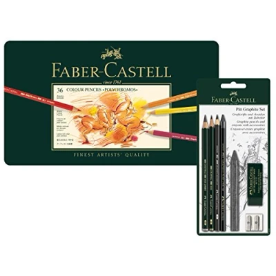 Afbeelding van Faber Castell Polychromos 110095 Kleurpotloden, 36 stuks, metalen etui en Pitt Graphite tekenset