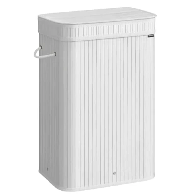 Afbeelding van SONGMICS wasmand met deksel, van bamboe, afneembare en machinewasbare waszak handgrepen, 72 liter, voor wasruimte, slaapkamer, woonkamer, wolkwit LCB061W01