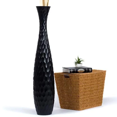 Afbeelding van Leewadee Grote Home Decor Vloervaas Houten Hoge Boerderij Bloemenhouder Voor Nep Plant En Pampas Gras, 110 cm, Zwart