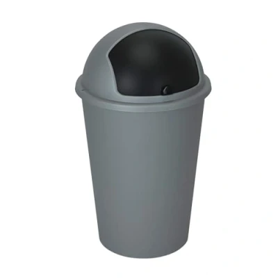 Afbeelding van Spetebo XXL afvalemmer met schuifdeksel op kleur gesorteerd 50 l ronde vuilnisemmer koepeldeksel cosmetica emmer grijs of wit