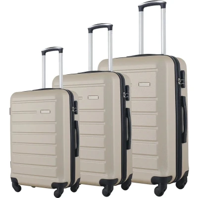 Afbeelding van Lichtgewicht Koffer Set Reiskoffer van 3 4 Wielen ABS Materiaal TSA Douanevergrendeling Op Handbagage Beige