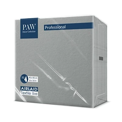 Afbeelding van PAW Serviettes Airlaid (40 x 40 cm) I 50 pièces Unicolore Semblable à du tissu Élégante décoration de table HoReCa Pour les occasions comme mariages, fêtes Color: Gray