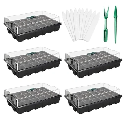 Afbeelding van Richaa Zaaibak, 5 delig, 24 cellen, zaaiplaten, kunststof, verspreidingsbak met deksel voor tuin, balkon, groenten, fruit, planten
