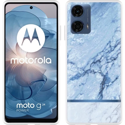Afbeelding van Cazy Hoesje geschikt voor Motorola Moto G04/G04s/G24/G24 Power Blauw Marmer