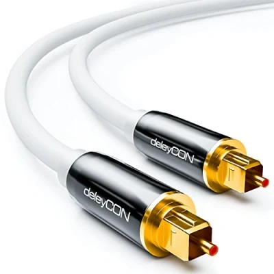 Afbeelding van deleyCON 7,5m Optische Digitale Audiokabel S/PDIF 2x Toslink Stekker Kabel LWL Metalen 5mm Flexibel Wit