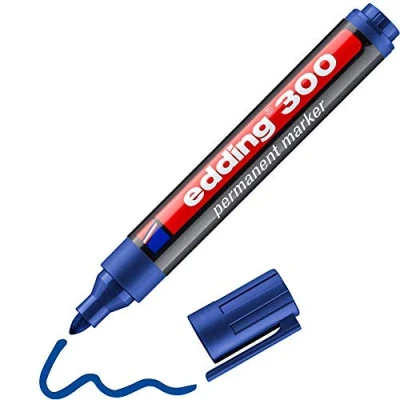 Afbeelding van edding 300 permanent marker blauw 1 stift ronde punt 1,5 3 mm watervast, sneldrogend wrijfvast voor karton, kunststof, hout, metaal, glas