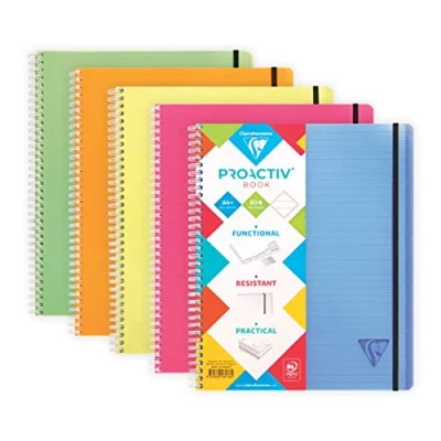 Afbeelding van Clairefontaine 328176C Proactiv&#039;Book Geperforeerd Spiraalschrift met Ordnerfunctie A4+ 22,5x29,7cm 160 Uitscheurbare lineerd Pagina&#039;s Marge Wit Papier 90g Polypropyleen cover