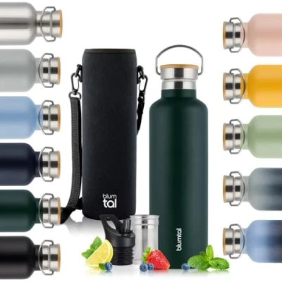 Afbeelding van Blumtal Thermosfles 1000 ml Dubbelwandige Drinkfles BPA Vrij Theefles Thermos Donkergroen