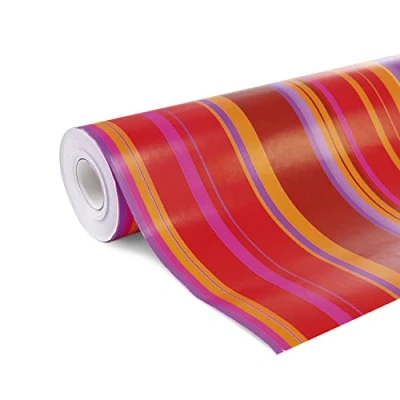 Afbeelding van Clairefontaine Ref 211202C Fantasy Alliance Long Roll inpakpapier (enkele rol) 70cm breedte x 50m lengte, 60gsm papier Heldere strepen op rood ontwerp