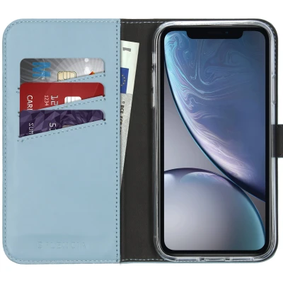 Afbeelding van Apple iPhone Xr Hoesje Echt leder Selencia Bookcase Lichtblauw Telefoonhoesje