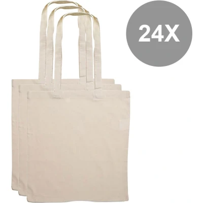 Afbeelding van 24x Katoenen Tas Basic Tote Bag stevige kwaliteit Naturel van kleur