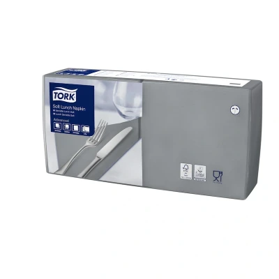 Afbeelding van Tork Soft Lunchservet 33x33cm 3 laags 1/4 vouw Grijs 477869