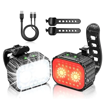Afbeelding van Mohard Fietslamp, led, oplaadbaar, zeer helder, voor wielrennen, verlichting en achter, waterdicht IPX6 8/12 modi, veel gebruikt met uittrekbare riemen 120 200 mm