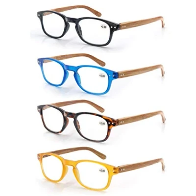Afbeelding van MODFANS Leesbril 2,25 (4 stuks) voor heren en dames, goede bril, hoogwaardig, comfortabel, rechthoekig, houteffect, super leeshulp, mannen vrouwen