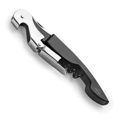 Afbeelding van LACOR, 63044 Kelner kurkentrekker, luxe, roestvrij staal, flesopener en kort lemmet, capsules, 3 in 1, zwart