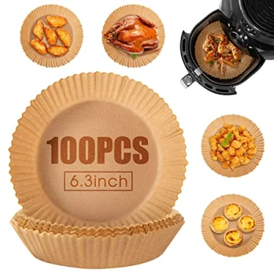 Afbeelding van Uten bakpapier voor hetelucht friteuses, in rond, oliebestendig, waterdicht, non stick disposable airfryers, ovens, koekenpannen etc., 100 stuks 16cm/6.3inch