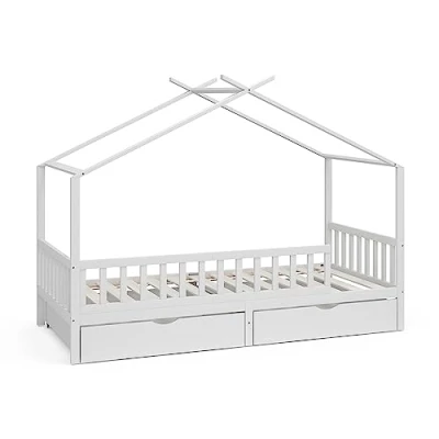 Afbeelding van VitaliSpa Franka hut bed, wit, 90x200 cm met 2 laden