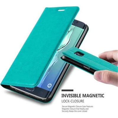 Afbeelding van Cadorabo Hoesje geschikt voor Samsung Galaxy S6 EDGE in BENZINE TURKOOIS Beschermhoes met magnetische sluiting, standfunctie en kaartvakje Book Case Cover Etui