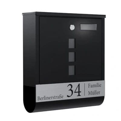 Afbeelding van Bl4ckPrint Premium brievenbus antraciet krantenvak kijkvenster gepersonaliseerd met familienaam straat en huisnummer hoogwaardige muurbrievenbus