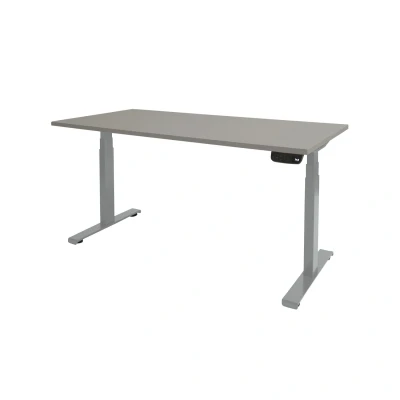 Afbeelding van Dextro plus zit/sta 180x80cm, electrisch hoogte verstelbare werkplek, T poot frame. Frame kleur aluminium (RAL9006) en blad licht grijs.