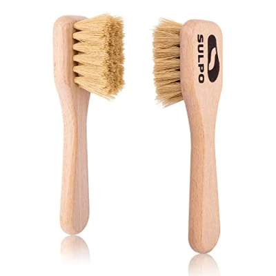 Afbeelding van SULPO Crèmeborstel, diepe borstel, schoenborstel, zachte lederen vuilborstel voor leren schoenen, 2 stuks set, naturel, schoenverzorging