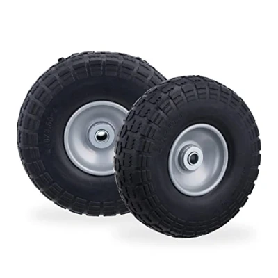 Afbeelding van Relaxdays steekwagenwiel 4.1/3.5 4 rubber 2 stuks bolderkarwiel antilekband Zwart grijs