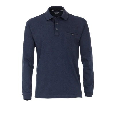 Afbeelding van Casa Moda polo LS Donkerblauw maat 4XL heren Longsleeve met Regular fit Pasvorm Polyester Poloshirt