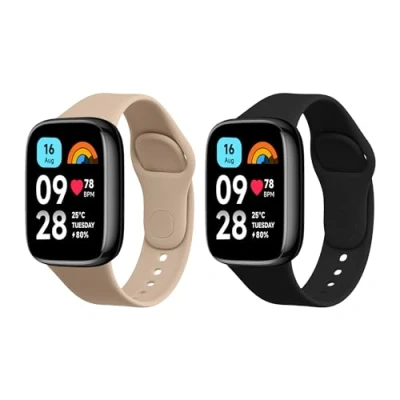 Afbeelding van kwmobile 2x horlogebandjes geschikt voor Xiaomi Redmi Watch 3 Active bandje Smartwatch bandjes van TPU Activity tracker horloge band in zwart / beige