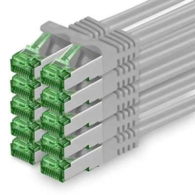 Afbeelding van 1aTTack.de Cat.7 netwerkkabel 1.5m grijs 10 stuks Cat7 Ethernet kabel netwerk Lan ruwe Gb S FTP PIMF set patchkabel met Rj 45 connector Cat.6a