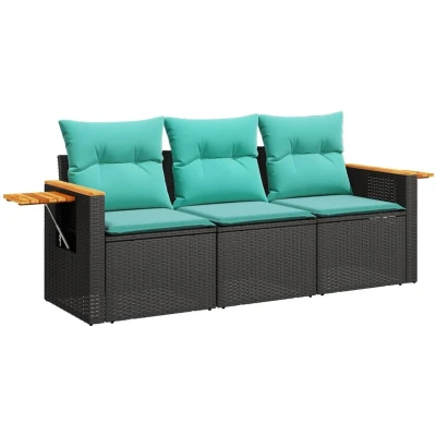 Afbeelding van vidaXL 3 delige Loungeset met kussens poly rattan zwart