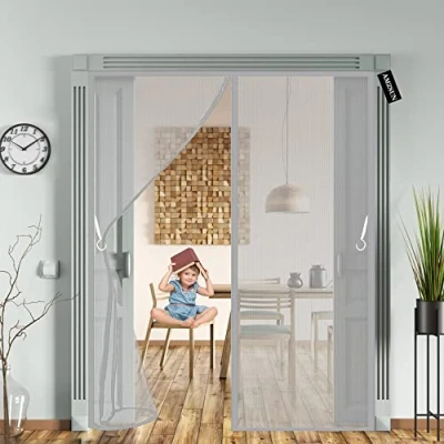 Afbeelding van Hordeur Magnetisch,vliegengaas balkondeur 50 x 120 cm Magnetisch Automatisch Sluiten Insectenwering met volledig frame klittenband zonder spleetbescherming voor woonkamer/tuindeur Grijs