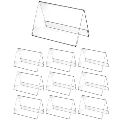 Afbeelding van QWORK® 10 pack 10x6 cm acryl tafelbladbordhouder, 2 mm verdikte dakvorm Dubbelzijdig tafelbladdisplay voor naamplaatje en prijskaartje