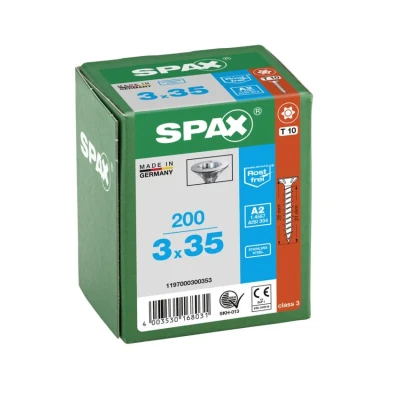 Afbeelding van Spax Spaanplaatschroef platverzonken kop RVS T Star T10 voldraad 3.0x35mm (per 200 stuks)
