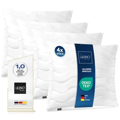 Afbeelding van LILENO HOME Hoofdkussen 80 x cm, set van 4, hard, met 1.200 g kussenvulling, bed of decoratief kussen ritssluiting om aan te passen, wasbaar tot 95 C, sofa en sierkussen voor bank/bed