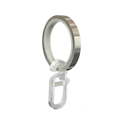 Afbeelding van Flairdeco Gordijnringen/ringen met glijinleg/vouwhaken, metaal, RVS look, 33/24 mm, 12 stuks