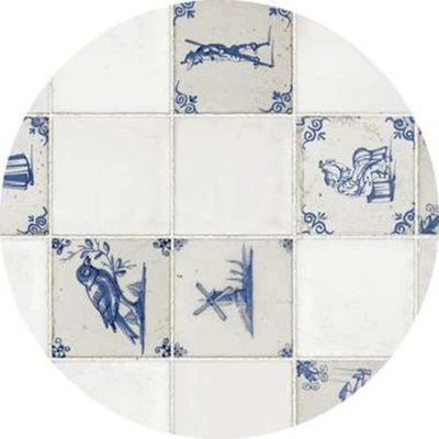 Afbeelding van Bellatio design Tafelzeil Delfts blauwe tegel print rond 160 cm