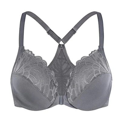 Afbeelding van MELENECA Dames Flora Kanten Ongewatteerde met Beugel Front Sluiting Racerback BH Antraciet 80C