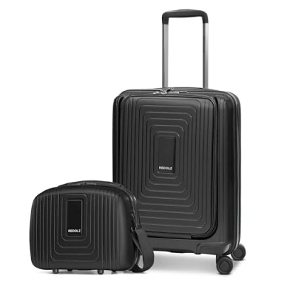 Afbeelding van REDOLZ Essentials 14 stamartikelen, zwart metallic, 2 SET Trolley+ Laptopfach erweiterbar &amp; BC, Harde trolley met zwenkwielen