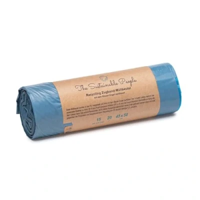 Afbeelding van TSP recycling treksluiting vuilniszakken 20 L gemaakt van minstens 90 % post consumer materiaal (PE) gecertificeerd met de Blauwe Engel voor restafval en recyclingmateriaal (20 (15 stuks))
