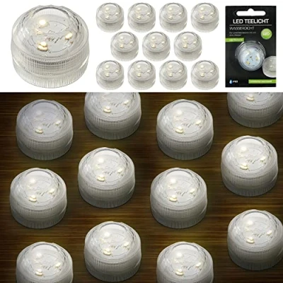 Afbeelding van Led theelicht set van 12 │ waterdicht 3 leds warmwit Kaars theelichtjes onderwater