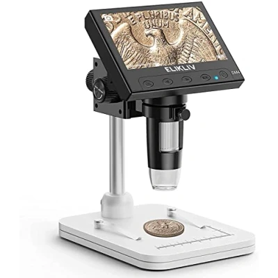 Afbeelding van Munt Microscoop, Elikliv 4.3&quot; LCD Digitale Microscoop 1000x, USB Muntfout met Lichten voor Kinderen Volwassenen, PC View, Windows Compatibel (32GB)