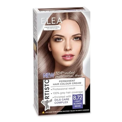 Afbeelding van Elea professional Artisto Permanente haarverf, lichtblond beige, 123 ml, professioneel resultaat, 100% grijsdekking, verrijkt met verzorgingscomplexen van oliën
