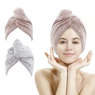 Afbeelding van M bestl Haarhanddoek/tulband, haardrooghanddoek met knopen, microvezel handdoek, verpakking van 2 stuks