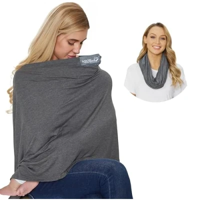 Afbeelding van NeoTech care Baby voedingsdoek, borstvoedingssjaal zachte stof grijs, beige of rood Grijs