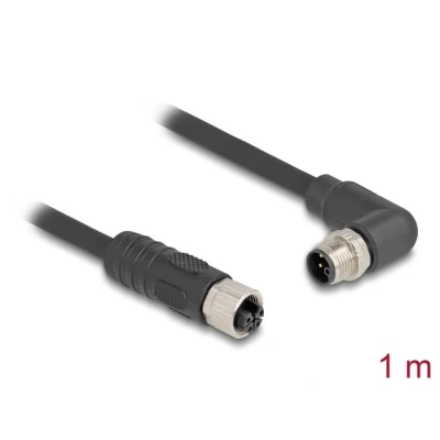 Afbeelding van Delock M12 Kabel L kodiert 4 Pin Stecker rechts gewinkelt zu Buchse ge