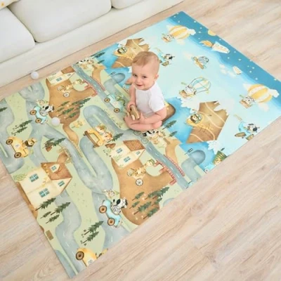 Afbeelding van Baby Speelmat 120x180x1cm XXL Omkeerbare Foam Vloermat Speeltapijt Zintuiglijke Ontwikkeling Speelkleed Cadeau Schatje