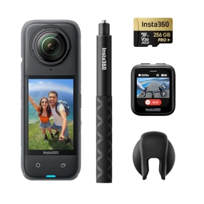 Afbeelding van Insta360 X4 GPS bundel, 8K waterdicht, 360 actiecamera, 4K groothoekvideo, onzichtbare selfiestick, verwijderbare lensbeschermers, batterijduur 135 min, AI bewerking, stabilisatie, voor sport, reizen