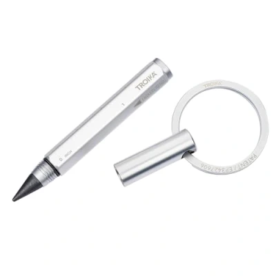 Afbeelding van TROIKA Multitasking potlood en sleutelhanger met eindeloze schrijfpunt (ca. 20 km schrijflengte) eindeloos to go liniaal in centimeter/inch aluminium zilverkleurig, zilverkleuren, 9,6 x 3