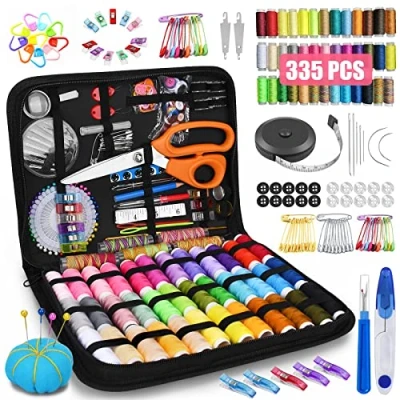 Afbeelding van TOPSEAS Naaiset,Naaikit met 335 naai accessoires,Complete set 43 Spoelen Draad Etui,Naaiset Zwarte Koffer,Handig Travel Reis Naaisetje voor Thuisreizen en Gebruik in Noodgevallen