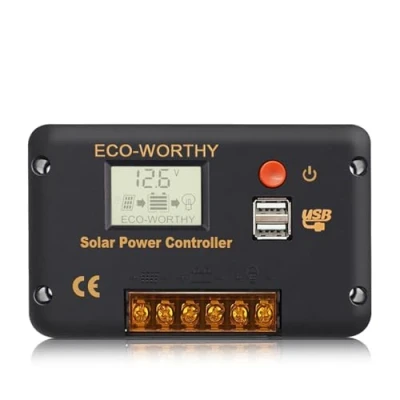 Afbeelding van ECO WORTHY Laadregelaar op zonne energie, 12 V/24 V, intelligente regelaar met twee USB poorten, lcd display